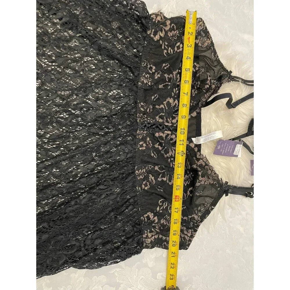 Cacique Black And Gold Lace Teddy Neglige‎ Set Size 22/24 Sexy Sheer New W Tag